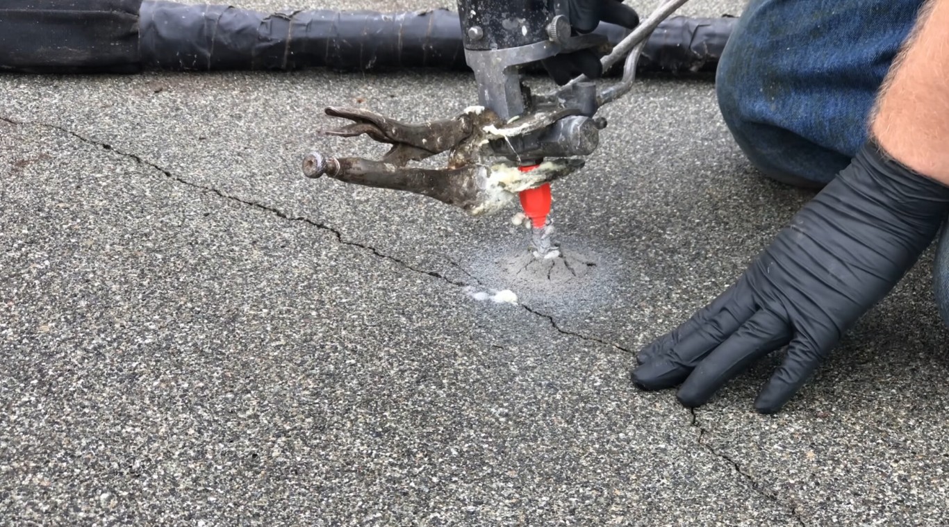 Professional concrete crack repair with injection tool in Huntington Beach